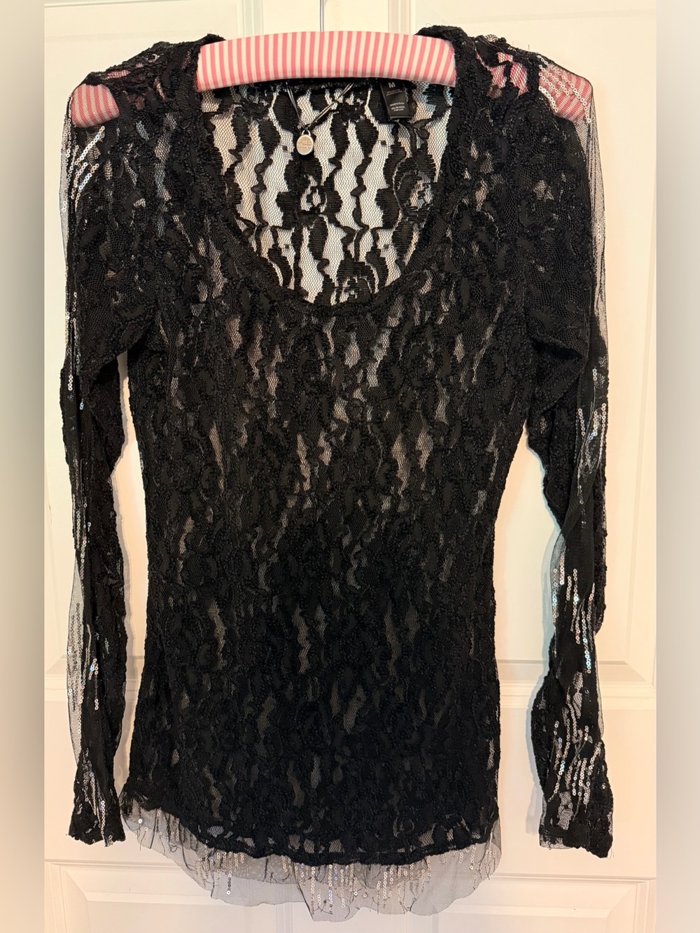 BKE boutique lace and sequin long sleeve top medium